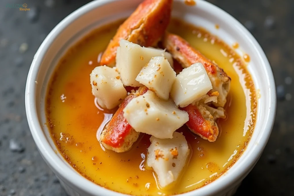 A mouthwatering crab brulee recipe showcasing its creamy texture, topped with generous crab pieces and a dusting of paprika, ready to be savored.