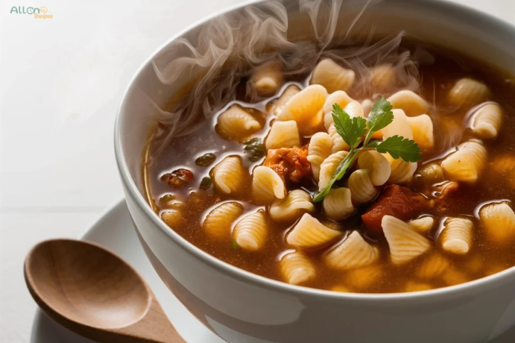 A beautifully plated bowl of star-shaped pastina soup, garnished with fresh parsley and Parmesan.