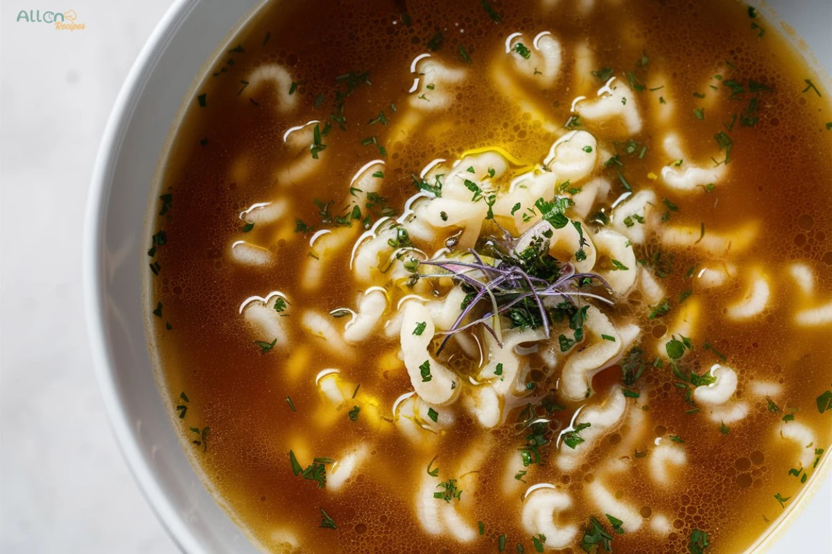 A warm bowl of pastina soup with star-shaped pasta, garnished with fresh parsley and sprinkled with grated Parmesan cheese.