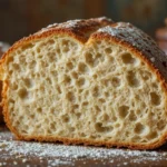 Sourdough discard recipes featuring freshly baked bread with a crispy crust and airy crumb on a rustic wooden surface.