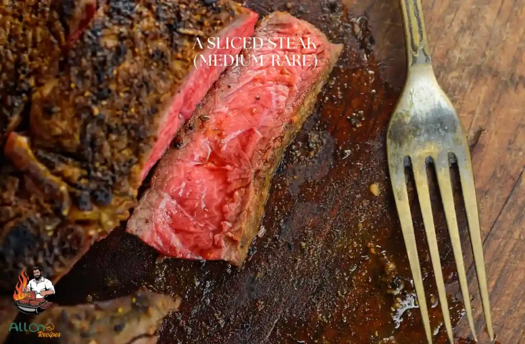 A sliced steak (medium-rare) or resting steak photo. Good for cutrest visuals.