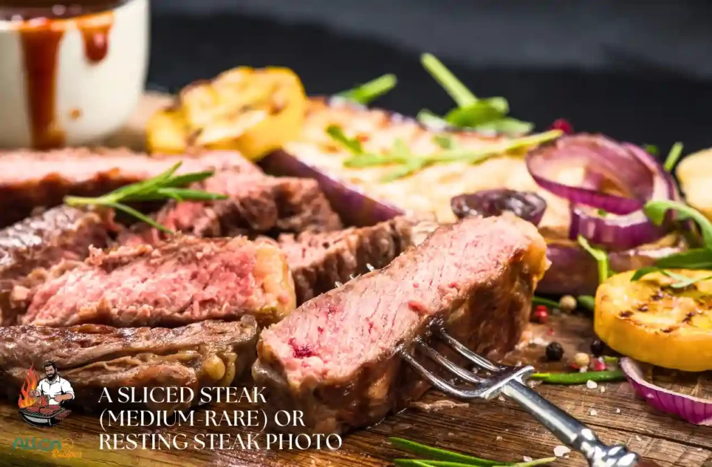 A steak in a pan with butter or garnish. Helps in showing finish steps.