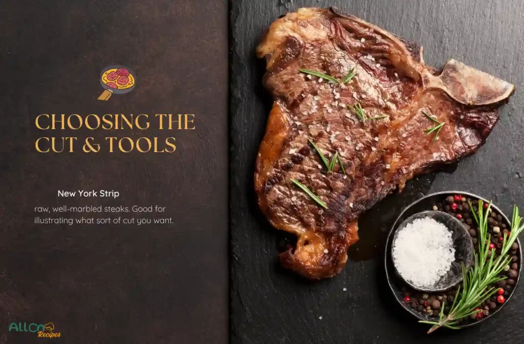 well-marbled steaks. Good for illustrating what sort of cut you want.